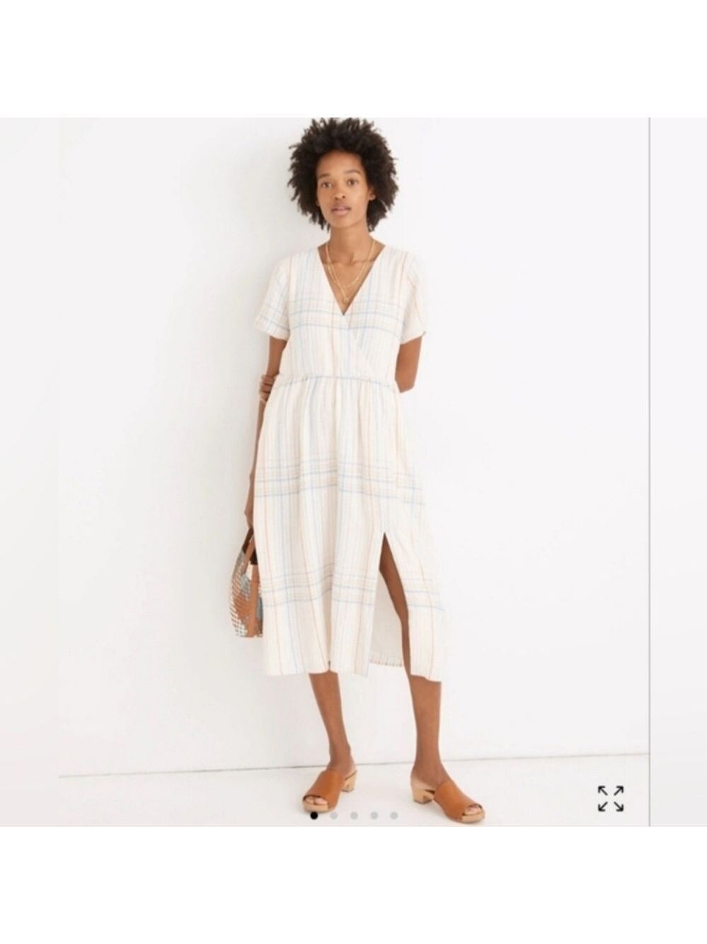 Madewell Linen-Blend Clara Midi Dress in Plaid Size XS
